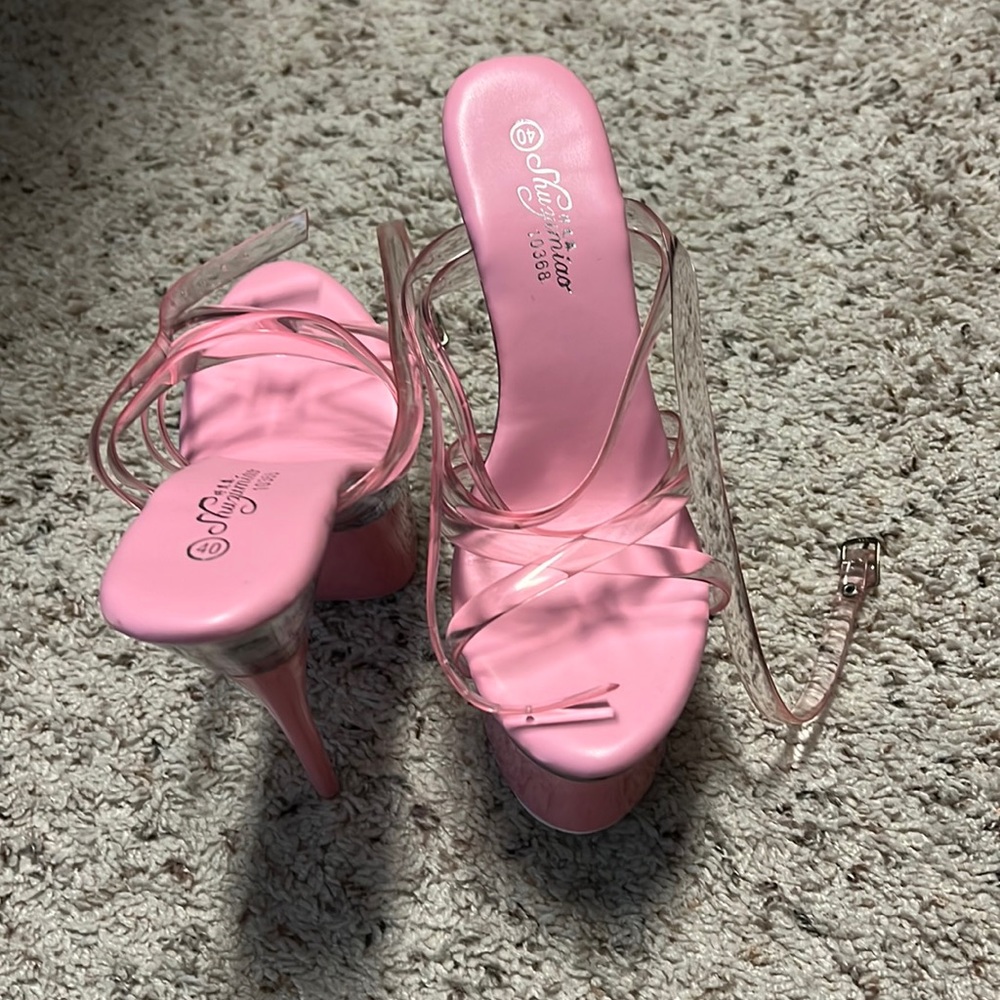 Pink and clear heels